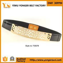 Hollow Design New Style Fashion Black PU Ceinture en métal doré